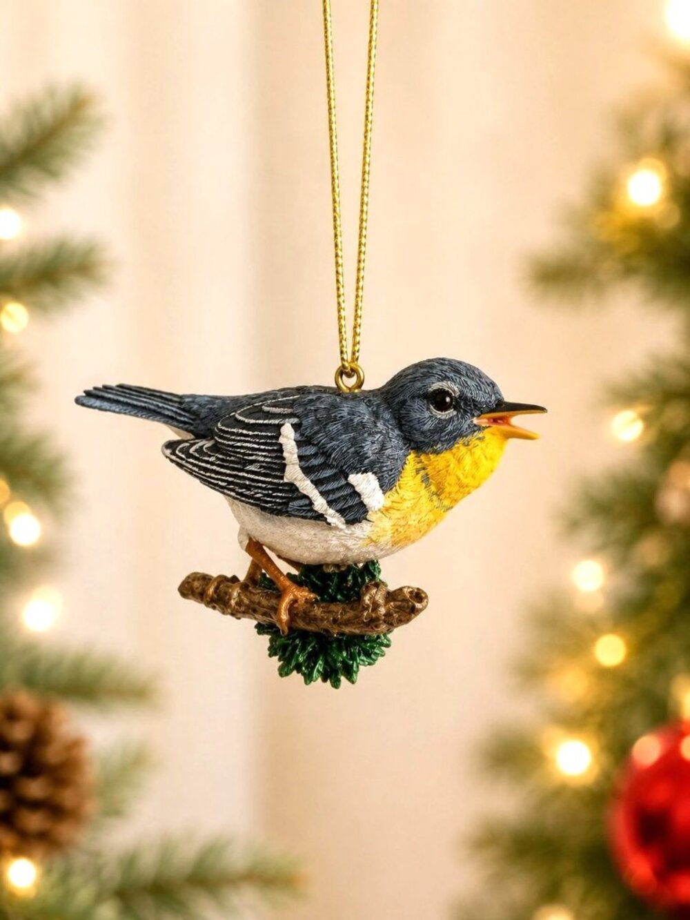 Danbury Mint Northern Parula Bird Christmas Ornament Multicolor Porcelain